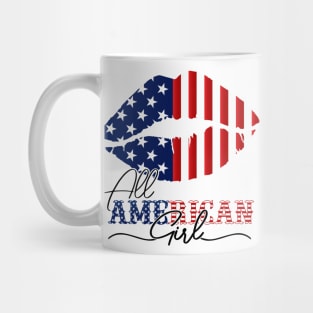 All American Girl 4th Of July Shirt Women lips USA Flag Mug